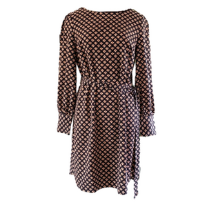 Loft size medium navy blue long sleeve dress with pink floral design